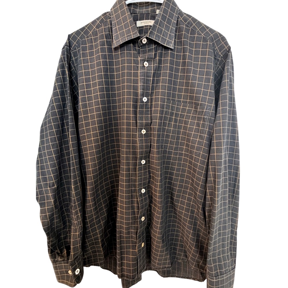 BURBERRY LONDON Size M Grey Mustard‎ Window Pane Cotton Long Sleeve Shirt